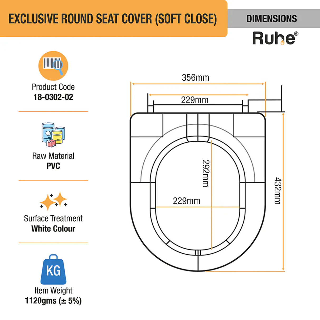 Exclusive Round Toilet Seat Cover (White) (Soft Close) -  by Ruhe®