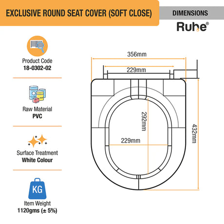 Exclusive Round Toilet Seat Cover (White) (Soft Close) -  by Ruhe®