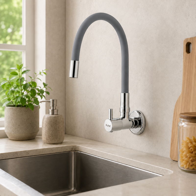 Kara Wall Mount Kitchen Sink Tap with Coloured Flexible Silicone Spout