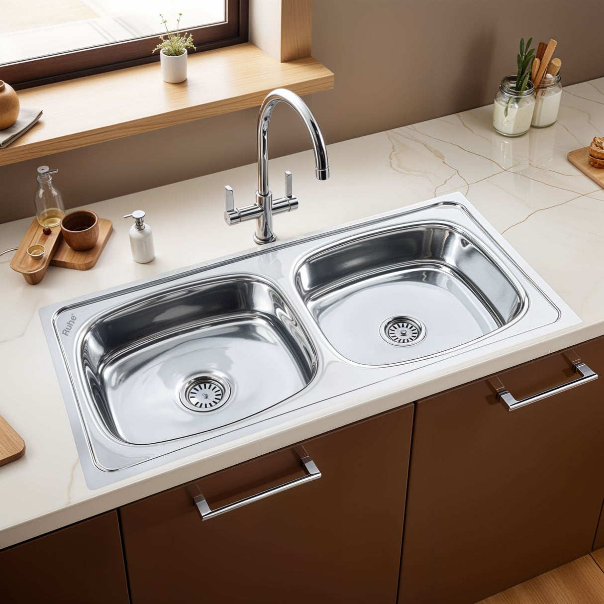 Oval Double Bowl (45 x 20 x 9 inches) Kitchen Sink - by Ruhe