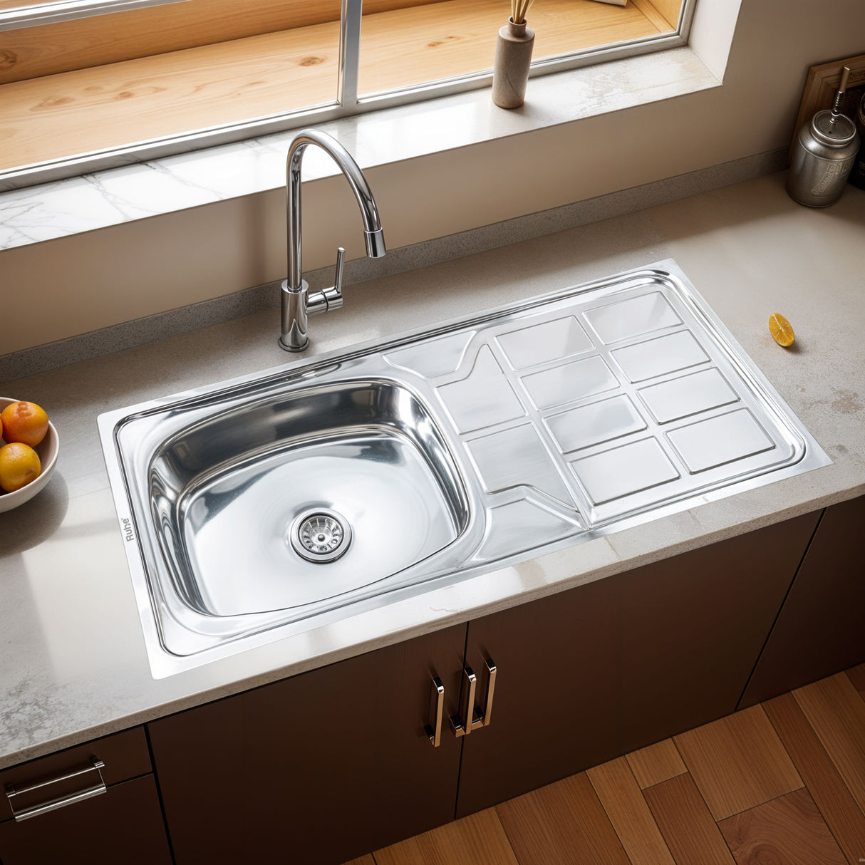 Oval Single Bowl with Drainboard (45 x 20 x 9 inches) Kitchen Sink - by Ruhe