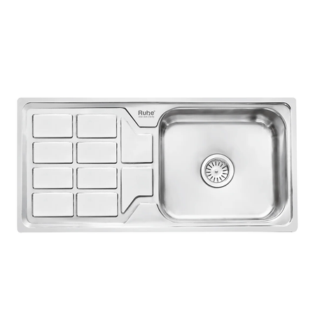 Square Single Bowl with Drainboard 304-grade (45 x 20 x 9 inches) Kitchen Sink - by Ruhe®