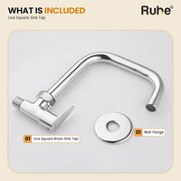 In the box: Liva Square Brass Sink Tap and wall flange