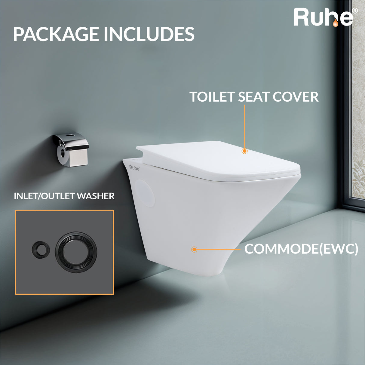 Luna Wall-Hung Rimless P-Trap Western Toilet / Commode (White) - by Ruhe