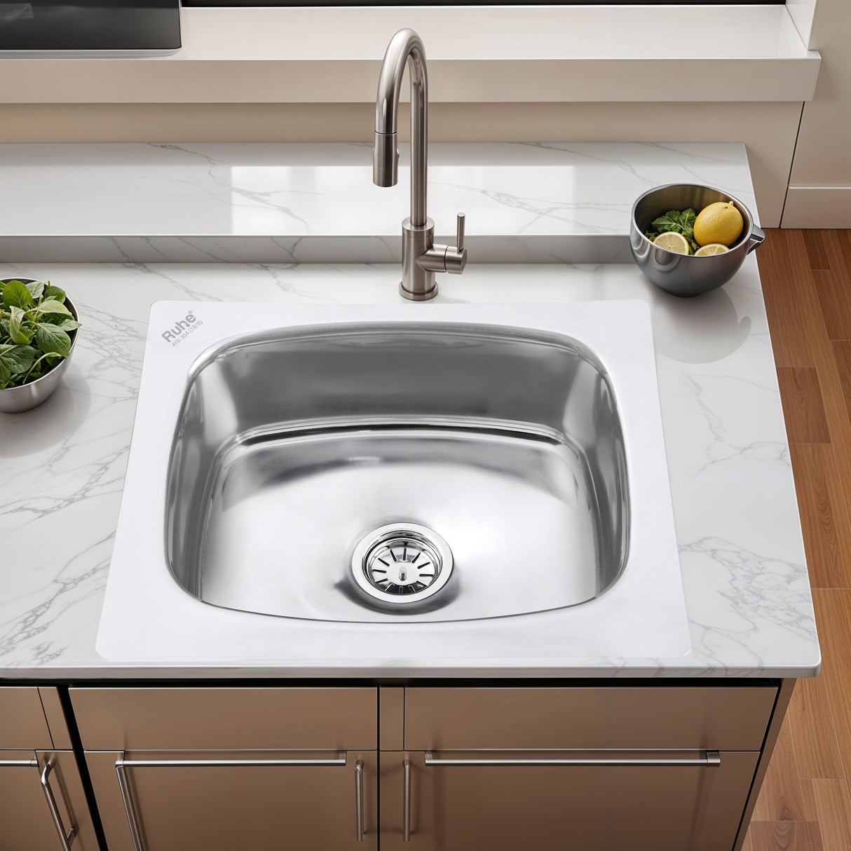 Oval Single Bowl 304-Grade Kitchen Sink (20 x 17 x 8 inches)– by Ruhe