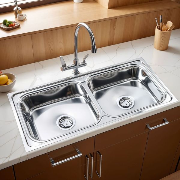 Square Double Bowl (37 x 18 x 8 inches) Kitchen Sink - by Ruhe