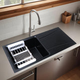 Quartz Single Bowl with Drainboard Kitchen Sink - Matte Black (36 x 18 x 9 inches) - by Ruhe