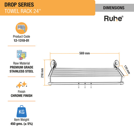 Drop Stainless Steel Towel Rack (24 Inches) - by Ruhe®