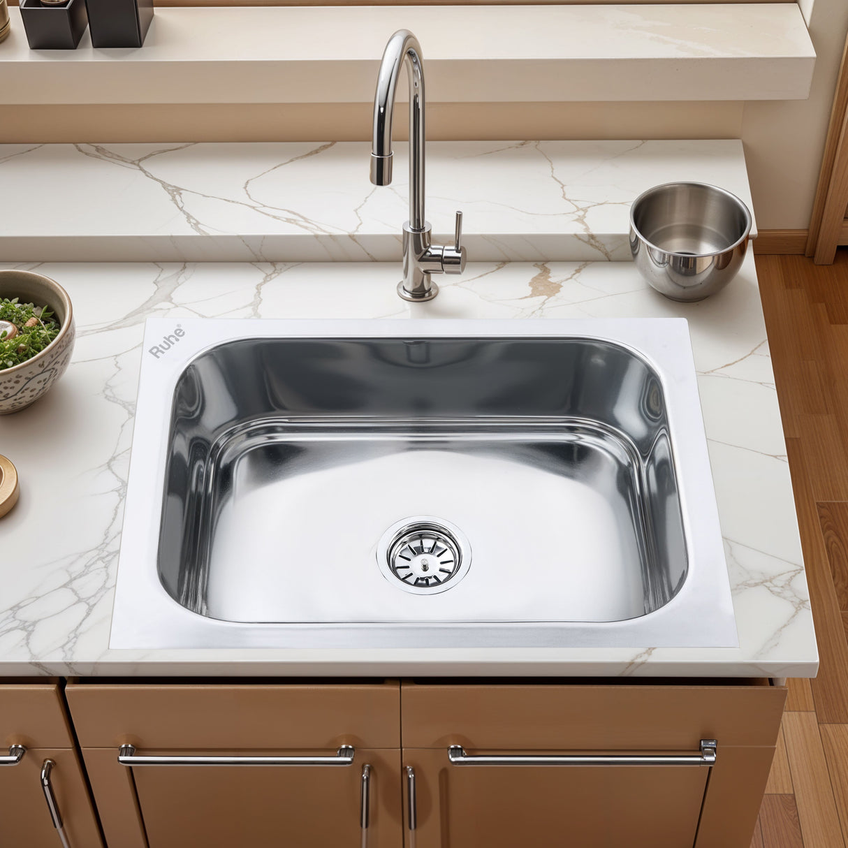 Square Single Bowl Kitchen Sink (24 x 18 x 9 inches) – by Ruhe