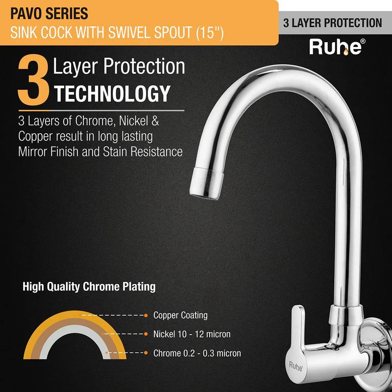Pavo Wall Mount Kitchen Sink Tap with Swivel Spout