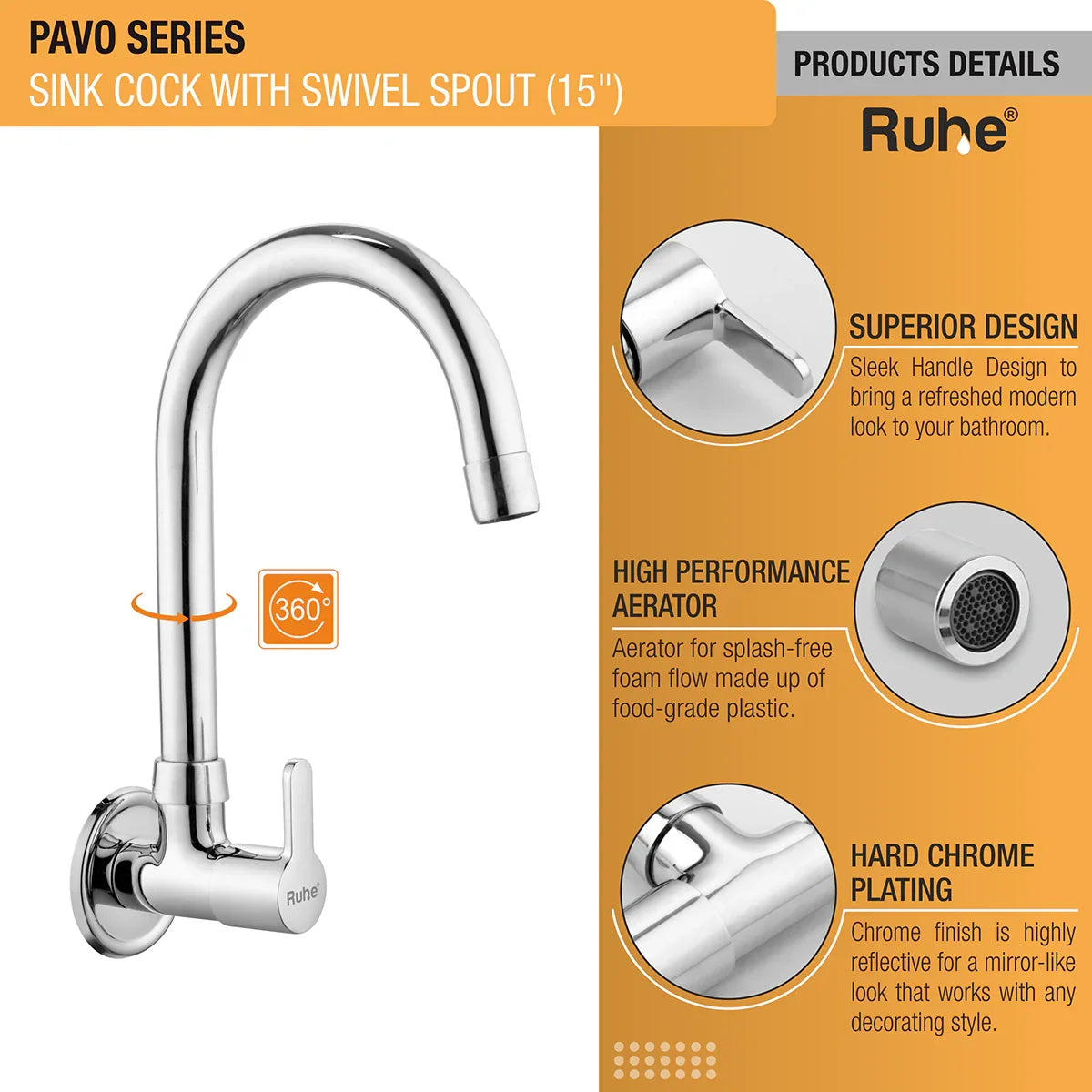 Pavo Wall Mount Kitchen Sink Tap with Swivel Spout