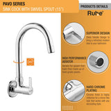 Pavo Wall Mount Kitchen Sink Tap with Swivel Spout