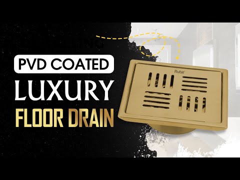 Video Ruby Square Flat Cut Floor Drain in Yellow Gold PVD Coating (5 x 5 Inches)