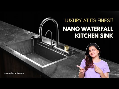 Nano Black 304-Grade Kitchen Sink with Integrated Waterfall, Pull-Out & RO Faucet (30 x 18 x 9 Inches) - by Ruhe