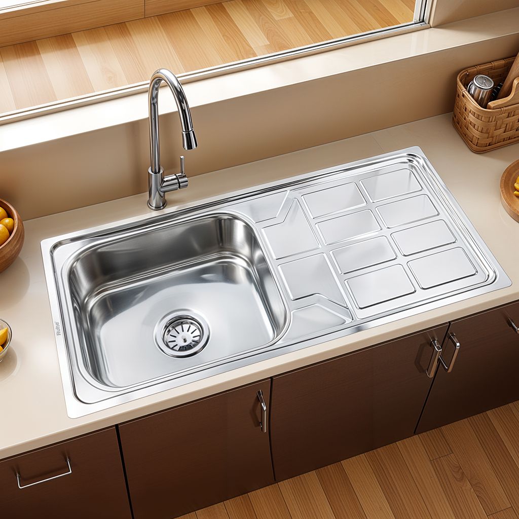 Square Single Bowl with Drainboard 304-grade (45 x 20 x 9 inches) Kitchen Sink - by Ruhe