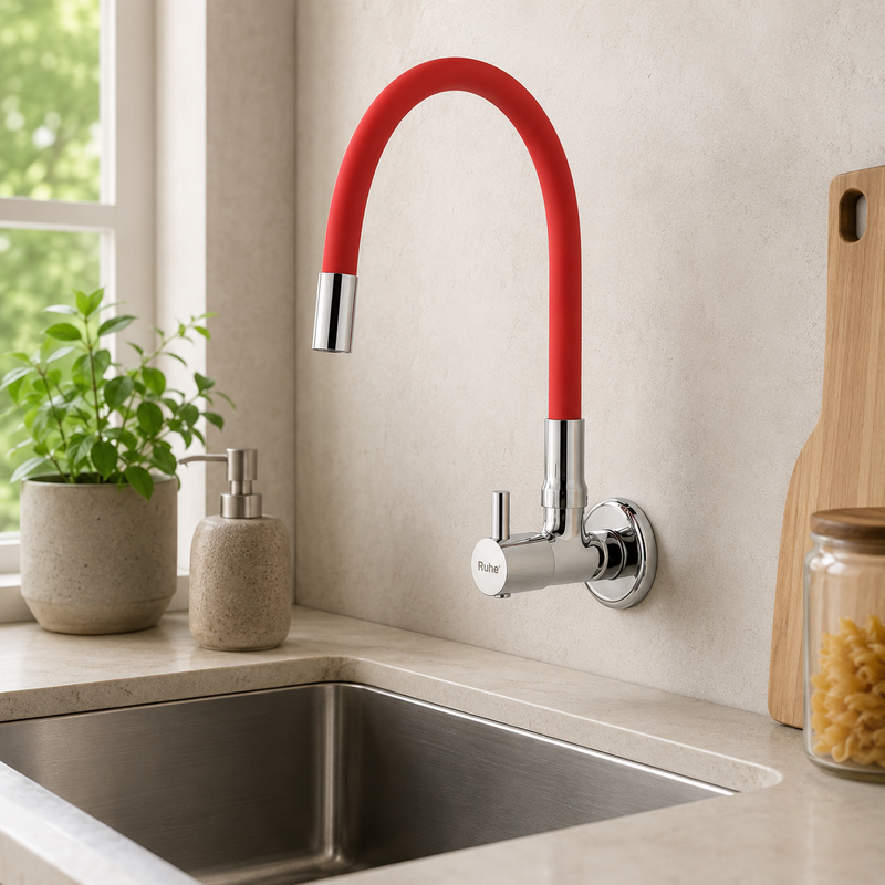 Kara Wall Mount Kitchen Sink Tap with Coloured Flexible Silicone Spout