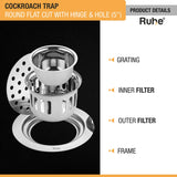 Round Floor Drain with Hinge and Cockroach Trap (5 Inches)