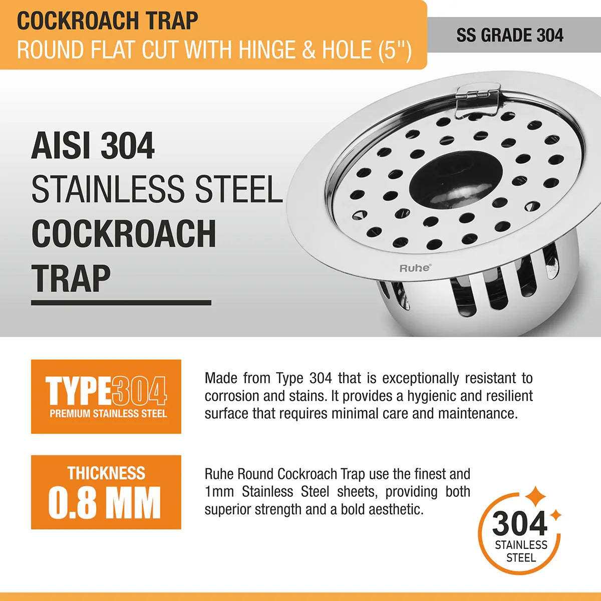 Round Floor Drain with Hinge and Cockroach Trap (5 Inches)