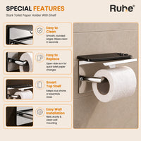 Stark toilet paper holder size 140 x 96 x 90 mm (±5 mm), with 125 mm roll arm, 63 mm arm depth and 108 mm between screw holes
