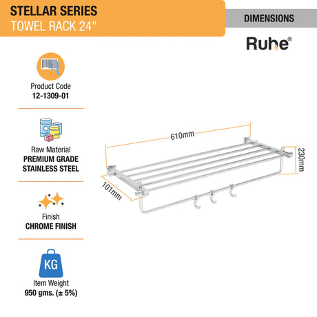 Stellar Stainless Steel Towel Rack (24 Inches) - by Ruhe®