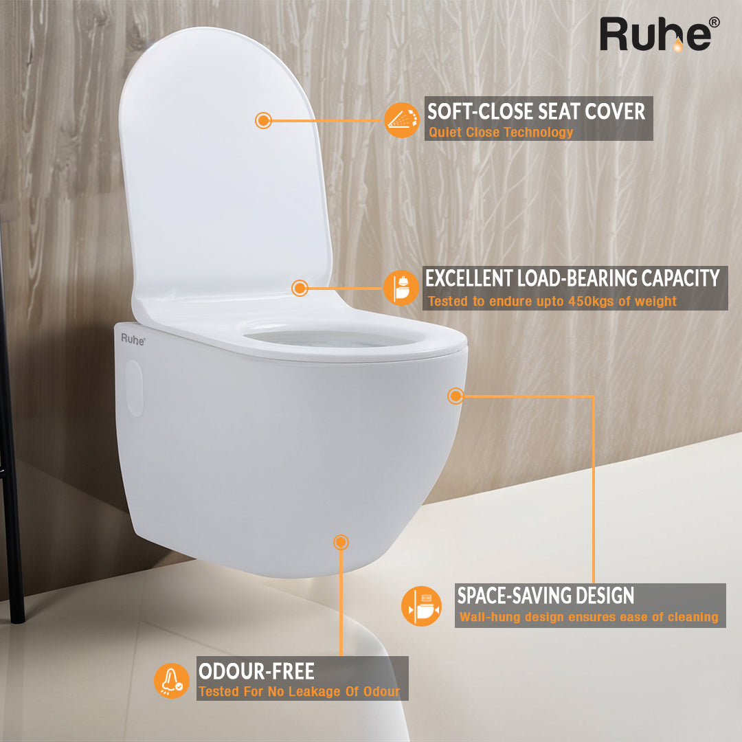 Summer Wall-Hung Rimless P-Trap Tornado Western Toilet / Commode (White) - by Ruhe