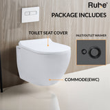 Summer Wall-Hung Rimless P-Trap Tornado Western Toilet / Commode (White) - by Ruhe