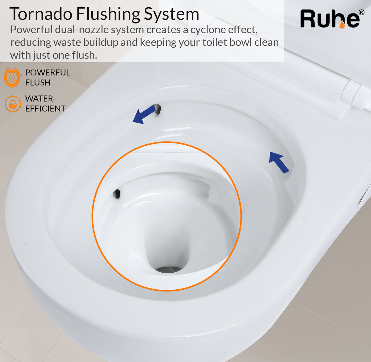 Summer Wall-Hung Rimless P-Trap Tornado Western Toilet / Commode (White) - by Ruhe