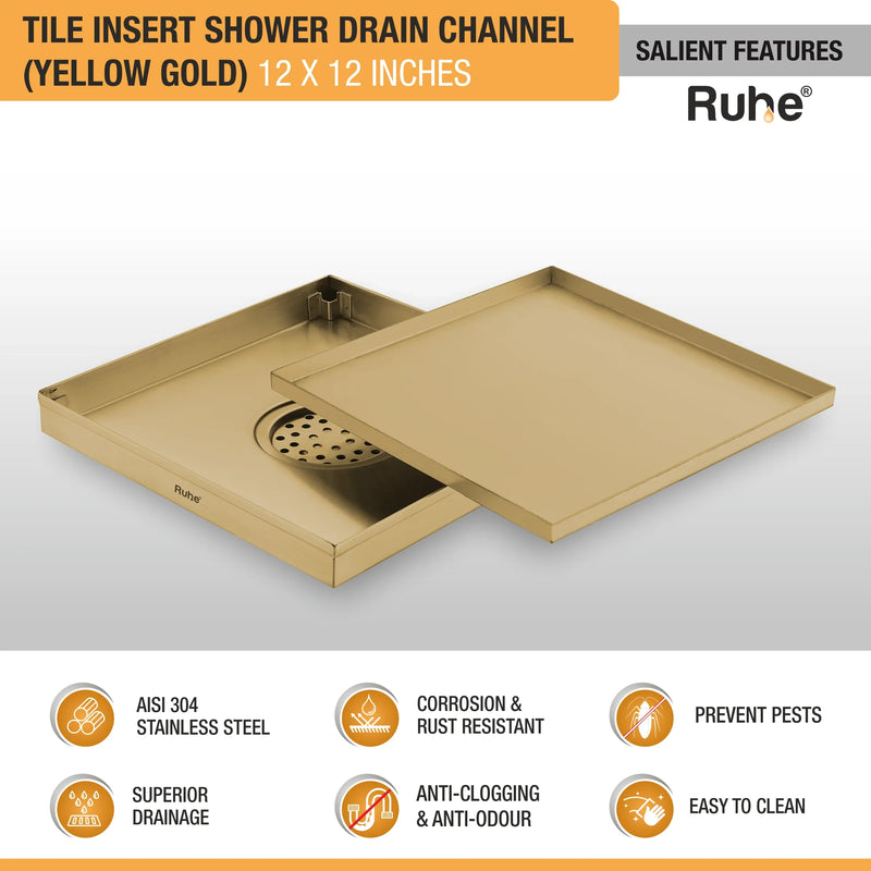 Tile-Insert Shower Drain Channel Coloured (12 x 12 Inches)