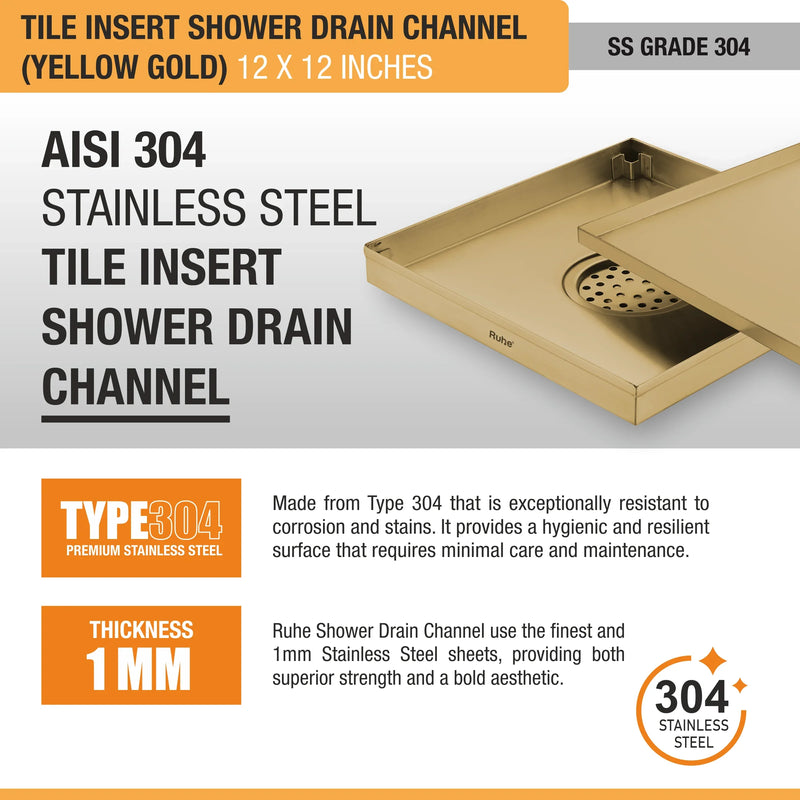 Tile-Insert Shower Drain Channel Coloured (12 x 12 Inches)