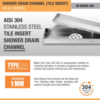 Tile-Insert 304-Grade Shower Drain Channel (2 Inches)