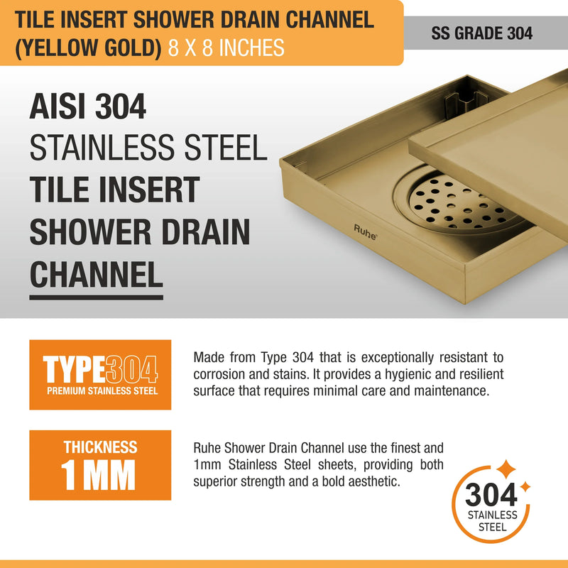 Tile-Insert Shower Drain Channel Coloured (8 x 8 Inches)