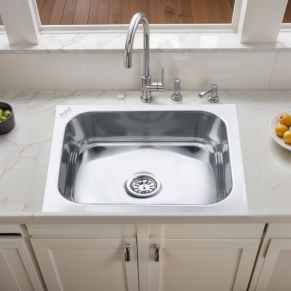 Square Single Bowl 304-Grade Kitchen Sink (22  x 18 x 8 inches) – by Ruhe