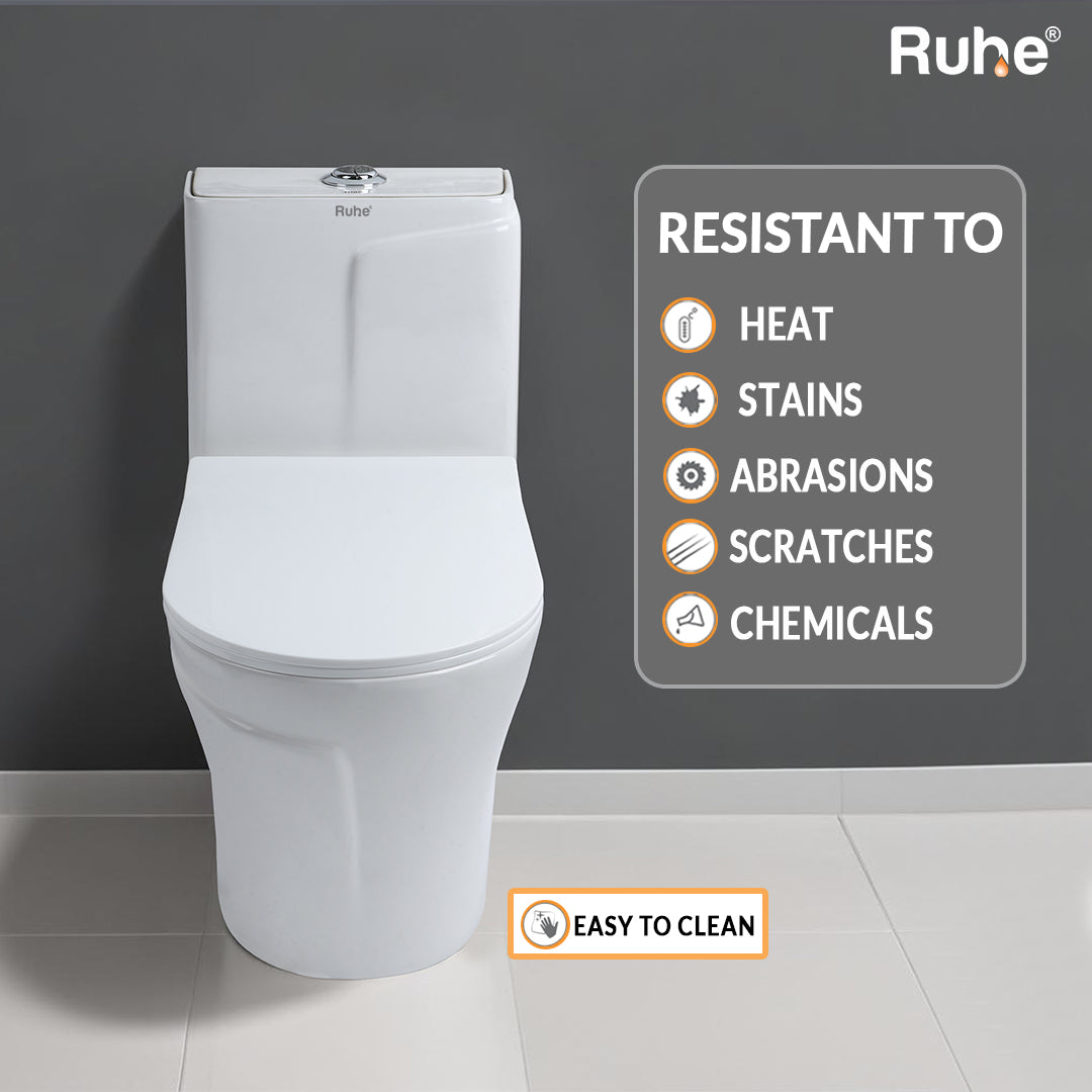 Vox One-Piece Rimless S-Trap Siphonic Western Toilet / Commode (White) - by Ruhe