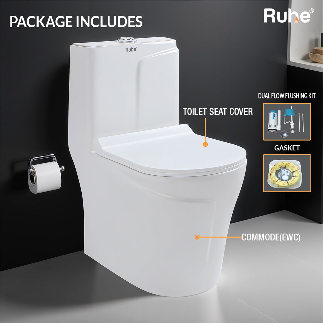 Vox One-Piece Rimless S-Trap Siphonic Western Toilet / Commode (White) - by Ruhe