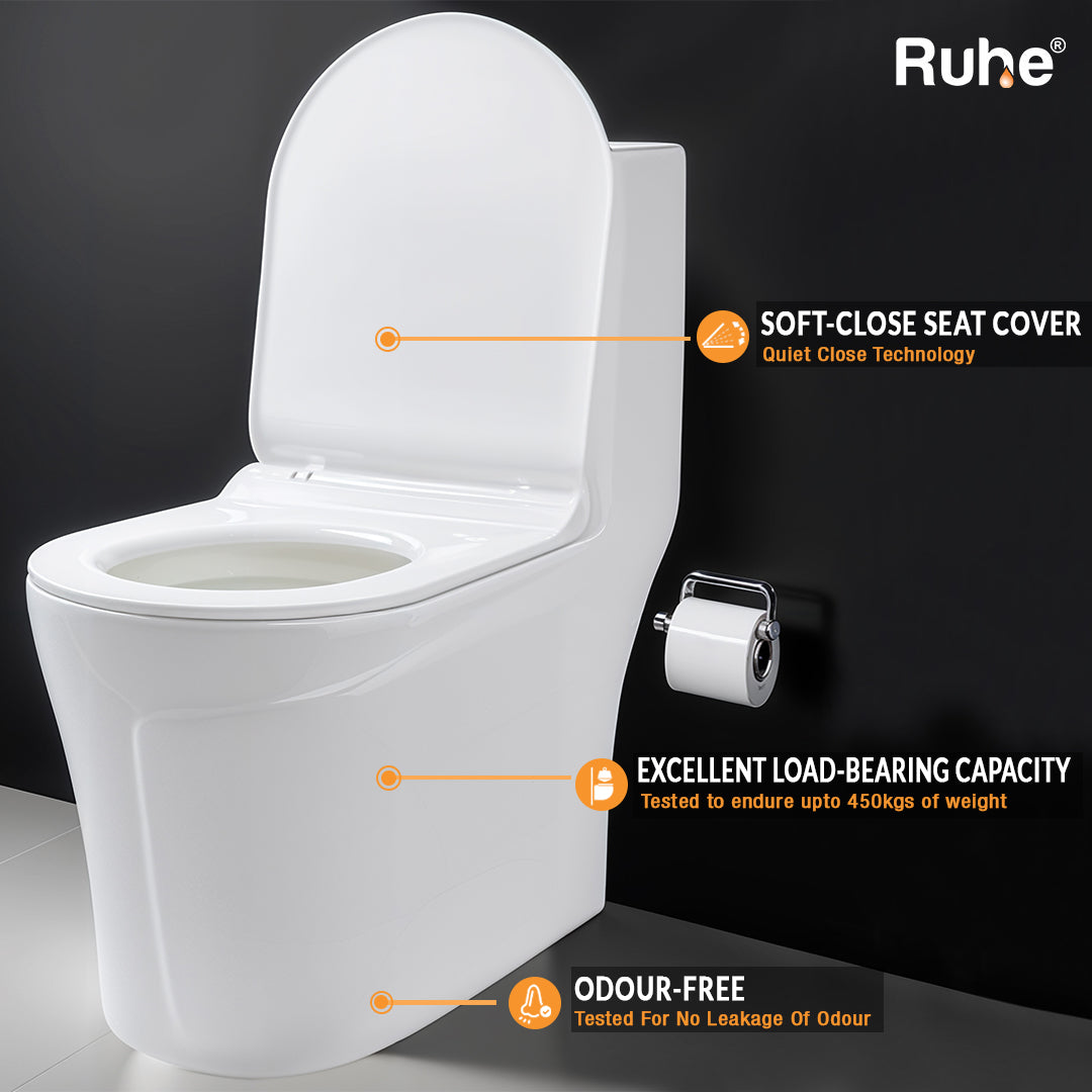 Vox One-Piece Rimless S-Trap Siphonic Western Toilet / Commode (White) - by Ruhe