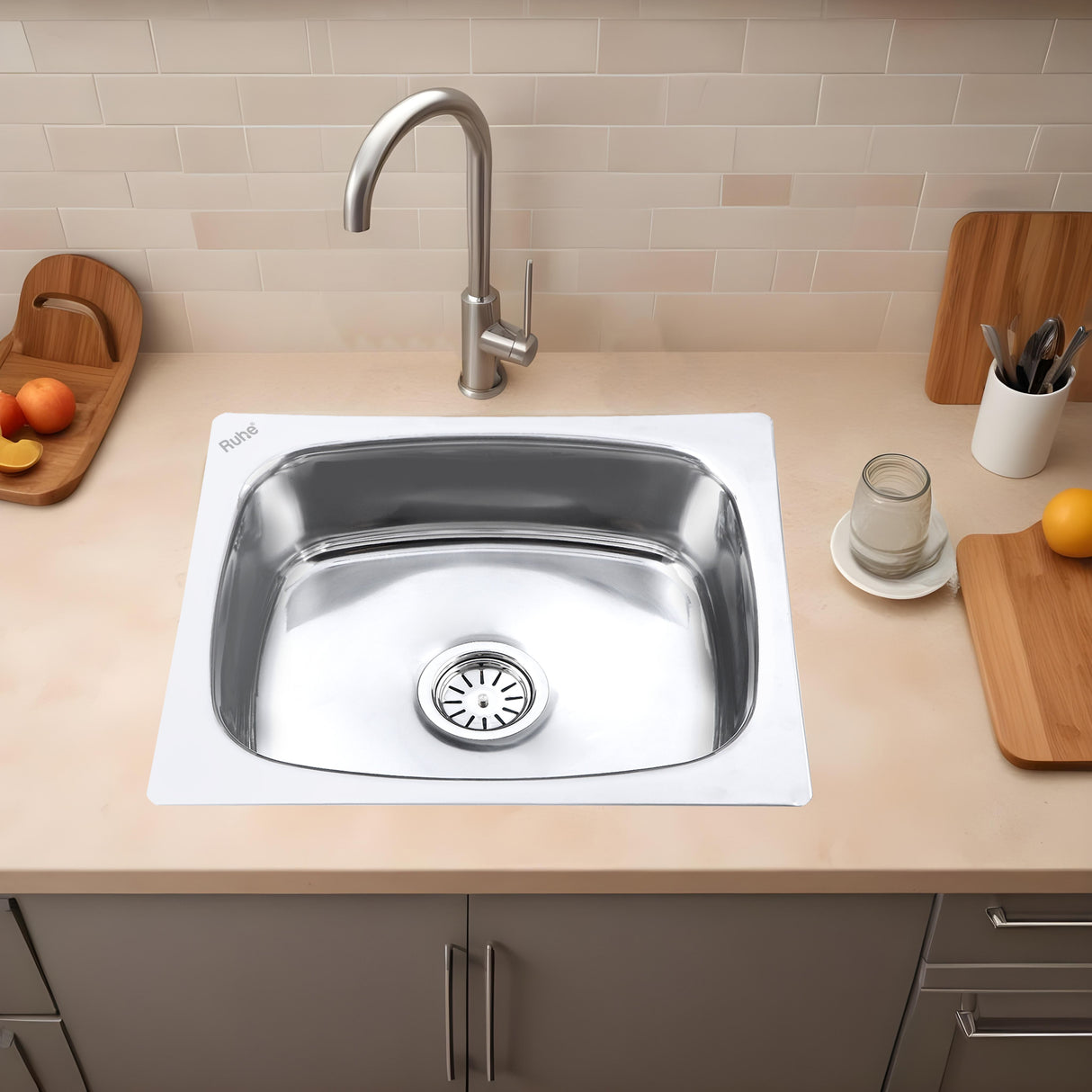 Oval Single Bowl (18 x 16 x 8 inches) Kitchen Sink - by Ruhe