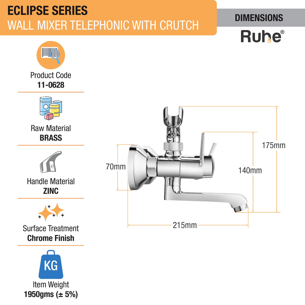 Eclipse Telephonic Wall Mixer Tap with Crutch - by Ruhe®