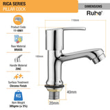 Rica Pillar Tap Brass Faucet dimensions and sizes