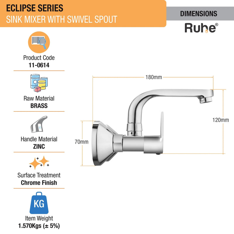 Eclipse Wall Mount Kitchen Sink Mixer Tap with Swivel Spout