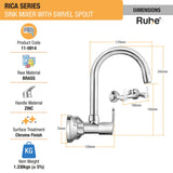 Rica Sink Mixer with Small (12 inches) Round Swivel Spout Faucet dimensions and size