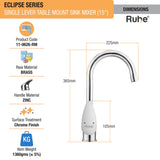 Eclipse Single Lever Table-Mount Sink Mixer with Medium (15 Inches) Round Swivel Spout Brass Faucet dimensions and size