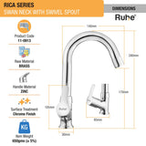 Rica Swan Neck with Small (12 inches) Round Swivel Spout Brass Faucet dimensions and size