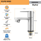 Eclipse Pillar Tap Brass Faucet dimensions and size