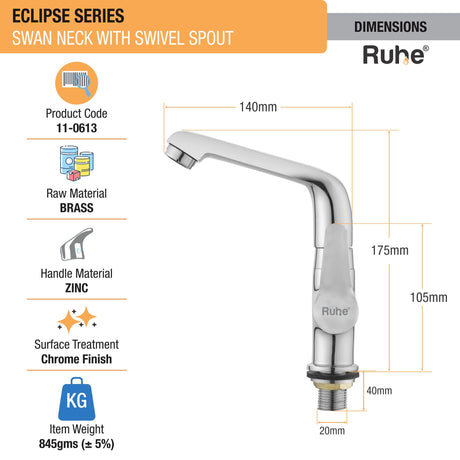 Eclipse Swan Neck with Small (7 inches) Swivel Spout Faucet dimensions and size