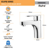 Eclipse Single Lever Basin Brass Mixer Faucet dimensions and size