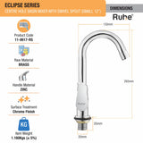 Eclipse Centre Hole Basin Mixer with Small (12 inches) Round Swivel Spout Faucet dimensions and size