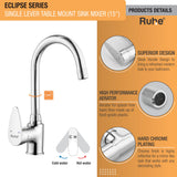 Eclipse Single Lever Table-Mount Sink Mixer with Medium (15 Inches) Round Swivel Spout Brass Faucet product details