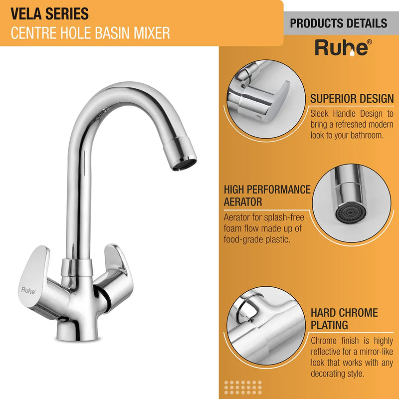 Vela Deck Mount Wash Basin Mixer Tap with Swivel Spout