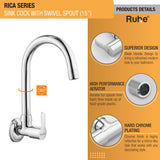 Rica Sink Tap with Medium (15 inches) Round Swivel Spout Brass Faucet product details