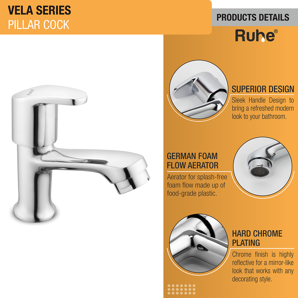 Vela Wash Basin Pillar Tap - by Ruhe®